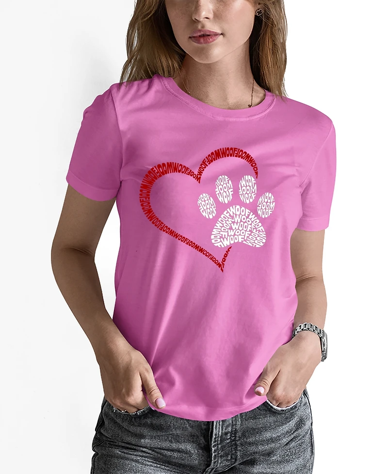 La Pop Art Women's Word Art Paw Heart T-Shirt