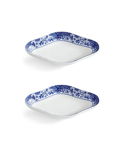Spode Blue Italian Brocato Diamond Dishes, Set of 2