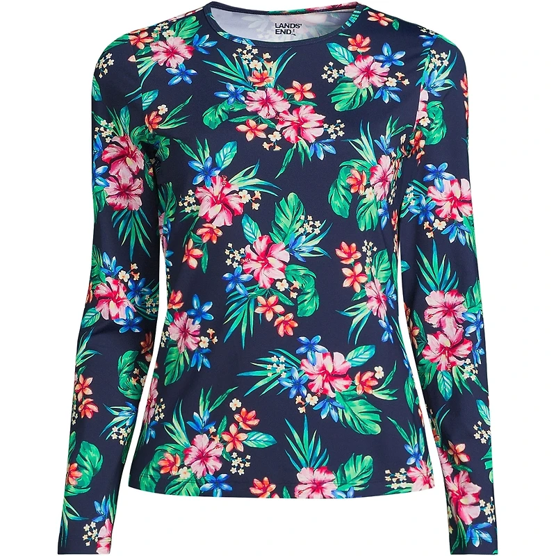 Lands' End Women's Long SunShade Upf 50 Sleeve Relaxed Rash Guard Print