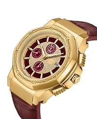 Jbw Men's Saxon Multifunction Maroon Genuine Leather Watch, 48mm