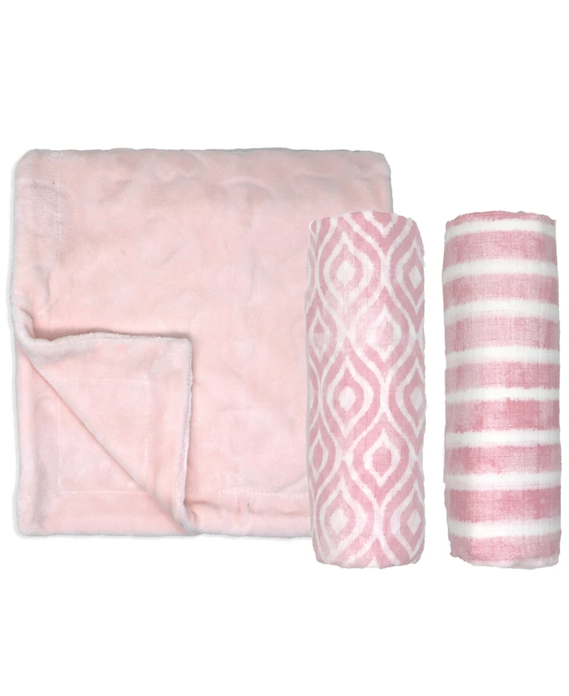 Amor Bebe Baby Girls Luxury Plush Baby Blankets, 3 Piece Gift Set