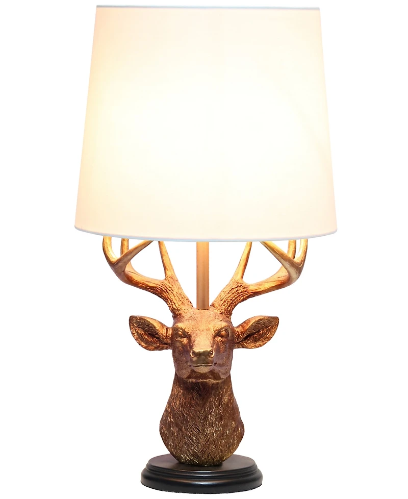Simple Designs Woodland 17.25" Tall Rustic Antler Copper Deer Bedside Table Desk Lamp with Tapered White Fabric Shade