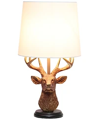Simple Designs Woodland 17.25" Tall Rustic Antler Copper Deer Bedside Table Desk Lamp with Tapered White Fabric Shade