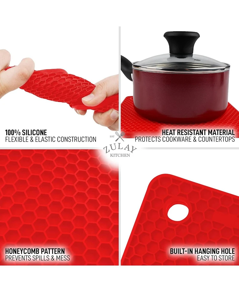 Zulay Kitchen 4 Pack Non-Slip Silicone Trivet Mat Set
