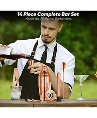 Touch of Mixology Premium 14 Piece Stainless Steel Bartender Kit with Bamboo Stand (Rose Gold)