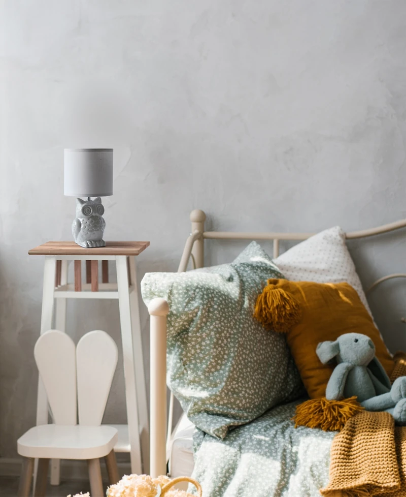 Simple Designs 12.8" Tall Contemporary Ceramic Owl Bedside Table Desk Lamp with Matching Fabric Shade