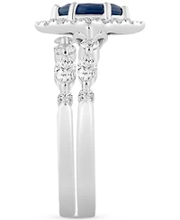 Sapphire (5/8 ct. t.w.) & Diamond (7/8 Halo Bridal Set 14k White Gold