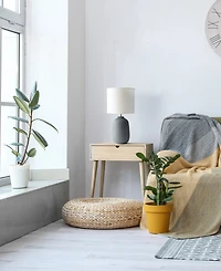 Simple Designs 20.4" Tall Traditional Ceramic Purled Texture Bedside Table Desk Lamp with White Fabric Drum Shade