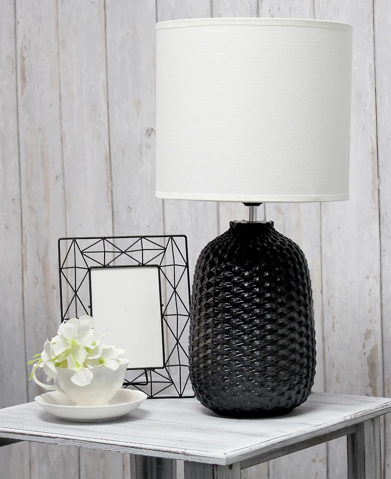 Simple Designs 20.4" Tall Traditional Ceramic Purled Texture Bedside Table Desk Lamp with White Fabric Drum Shade