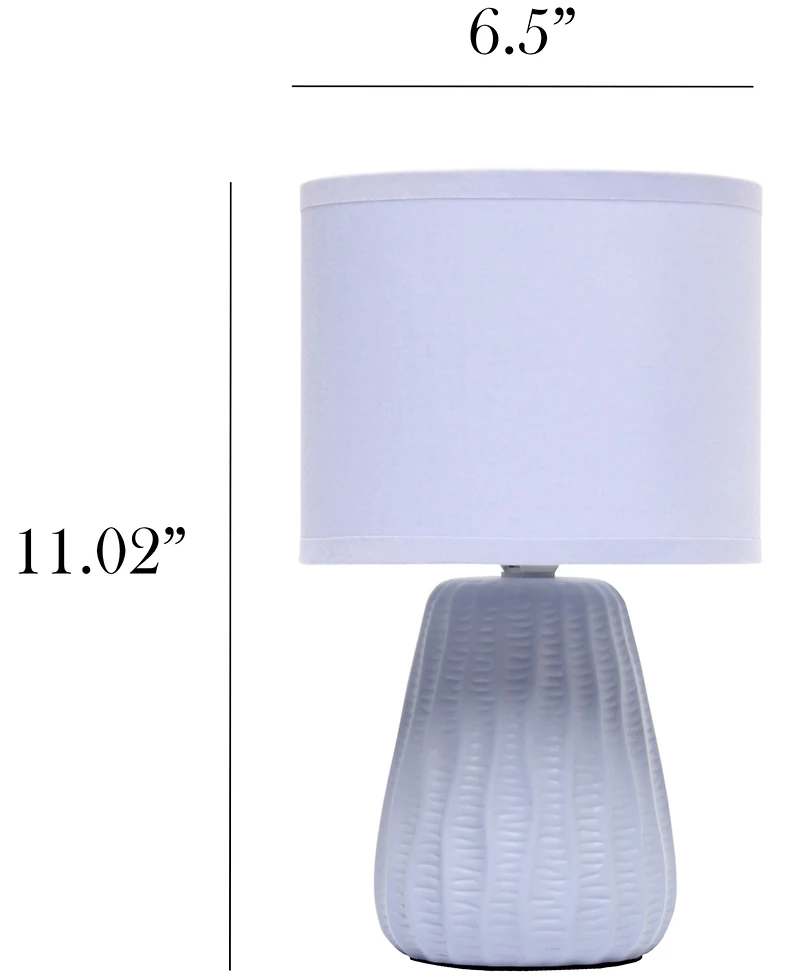 Simple Designs 11.02" Traditional Mini Modern Ceramic Texture Pastel Accent Bedside Table Desk Lamp with Matching Fabric Shade
