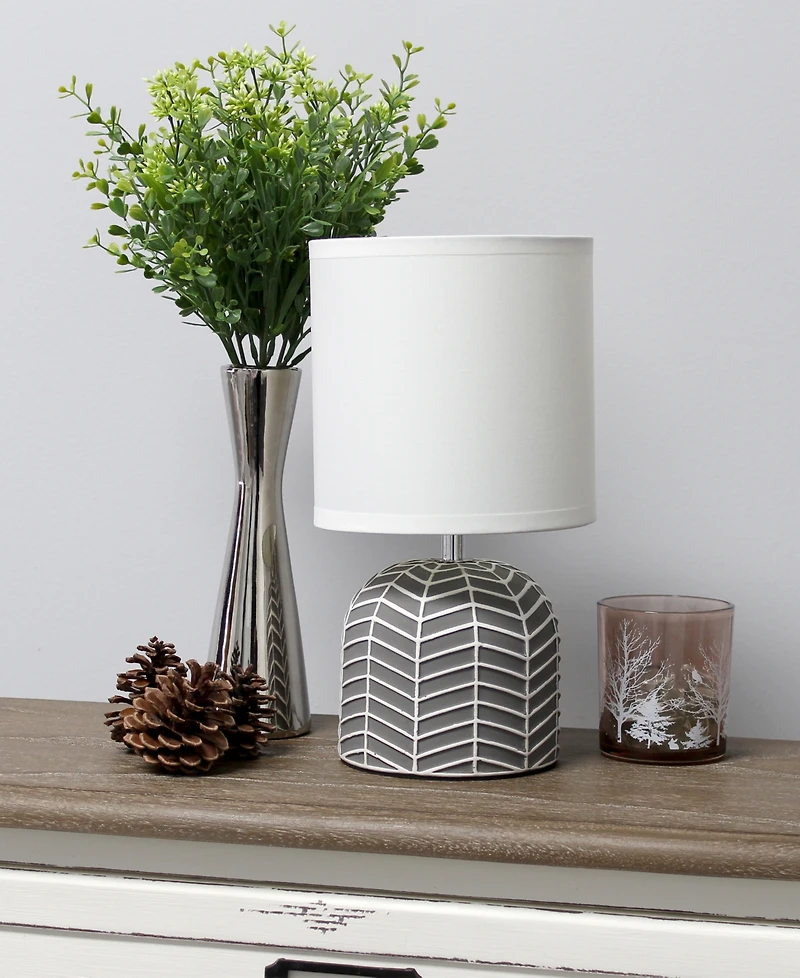 Simple Designs 10.43" Petite Contemporary Webbed Waves Base Bedside Table Desk Lamp with White Fabric Drum Shade