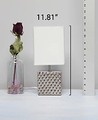 Simple Designs 11.81" Tall Contemporary Petite Hammered Metallic Gold Square Bedside Table Desk Lamp with Rectangular Black Fabric Shade