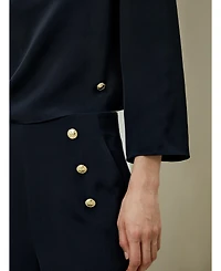 Lilysilk Women's Dubrovnik 3/4 Sleeved Silk Top With Button Accents