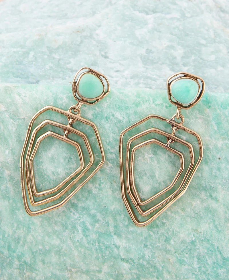 Barse Genuine Chrysoprase Golden Bronze Abstract Drop Earrings