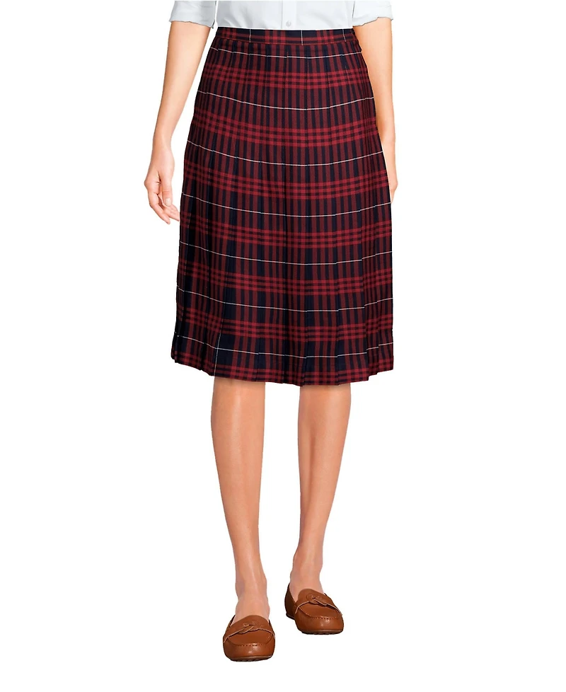 Lands' End Women's Plaid Pleated Skirt Below the Knee