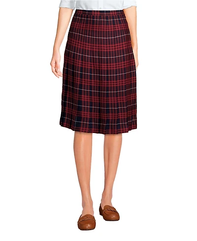 Lands' End Women's Plaid Pleated Skirt Below the Knee