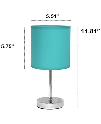 Creekwood Home Nauru 11.81" Traditional Petite Metal Stick Bedside Table Desk Lamp Chrome with Fabric Drum Shade