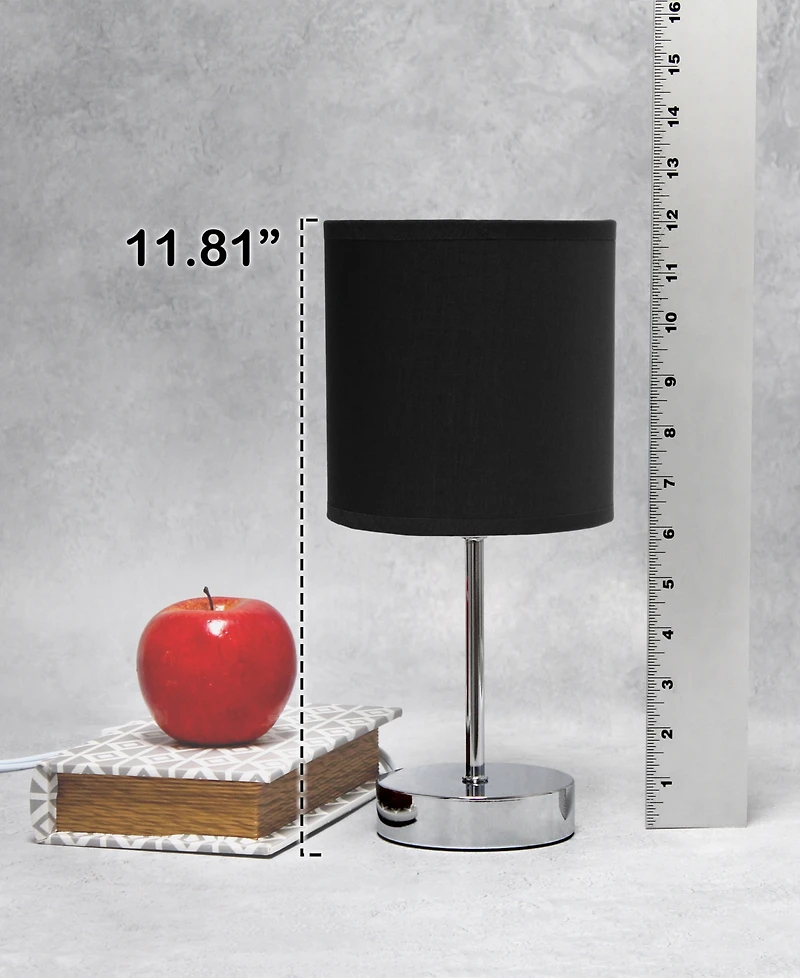 Creekwood Home Nauru 11.81" Traditional Petite Metal Stick Bedside Table Desk Lamp Chrome with Fabric Drum Shade