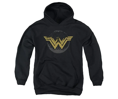 Wonder Woman Movie Youth Distressed Logo Pull Over Hoodie / Hooded Sweatshirt