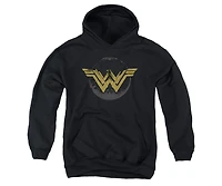 Wonder Woman Movie Youth Distressed Logo Pull Over Hoodie / Hooded Sweatshirt