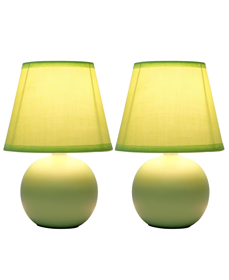Creekwood Home Nauru 8.66" Traditional Petite Ceramic Orb Bedside Table Desk Lamp Two Pack Set, Tapered Drum Fabric Shade