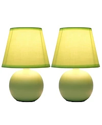 Creekwood Home Nauru 8.66" Traditional Petite Ceramic Orb Bedside Table Desk Lamp Two Pack Set, Tapered Drum Fabric Shade