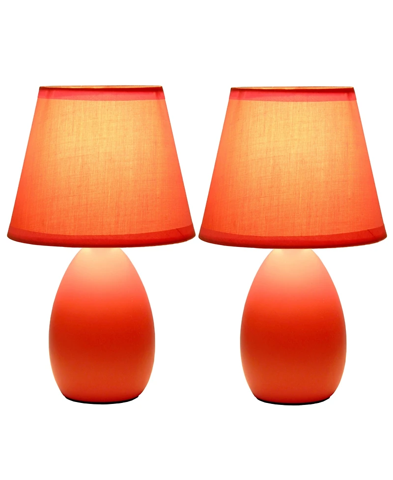 Creekwood Home Nauru 9.45" Traditional Petite Ceramic Oblong Bedside Table Desk Lamp Two Pack Set, Tapered Drum Fabric Shade