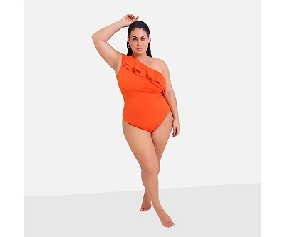 Rebdolls Plus Catalina Ruffle One Shoulder Swimsuit