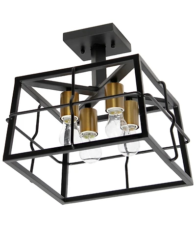 Lalia Home 12.4" Ironhouse Four Light Decorative Squared Metal Semi Flush Mount Celling Light Fixture