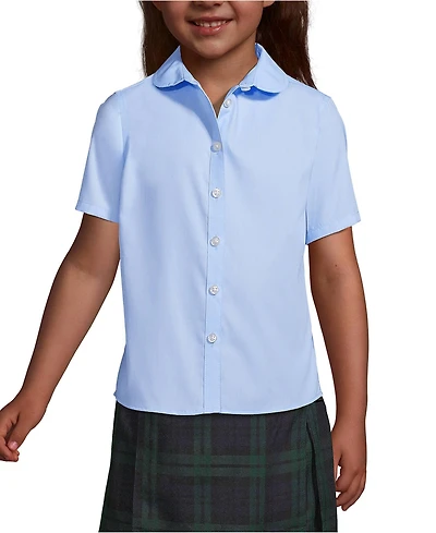 Lands' End Little Girls Short Sleeve Peter Pan Collar Broadcloth Shirt