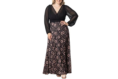 Kiyonna Plus Mon Tresor Long Sleeve Lace Evening Gown
