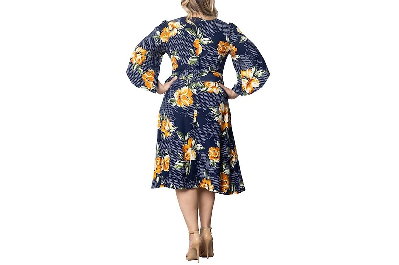 Kiyonna Plus Gemini Wrap Dress with Contrast Lined Sleeves