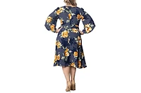 Kiyonna Plus Gemini Wrap Dress with Contrast Lined Sleeves