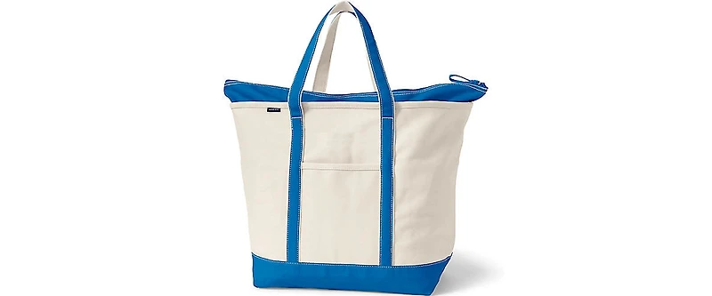 Lands' End Natural 5 Pocket Zip Top Canvas Tote Bag