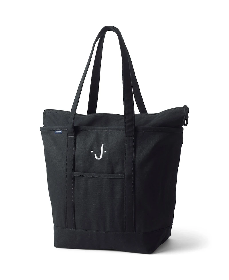 Lands' End Solid Color 5 Pocket Zip Top Long Handle Canvas Tote Bag