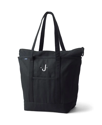 Lands' End Large Solid Color 5 Pocket Zip Top Long Handle Canvas Tote Bag