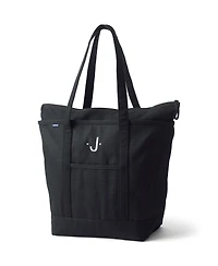 Lands' End Solid Color 5 Pocket Zip Top Long Handle Canvas Tote Bag