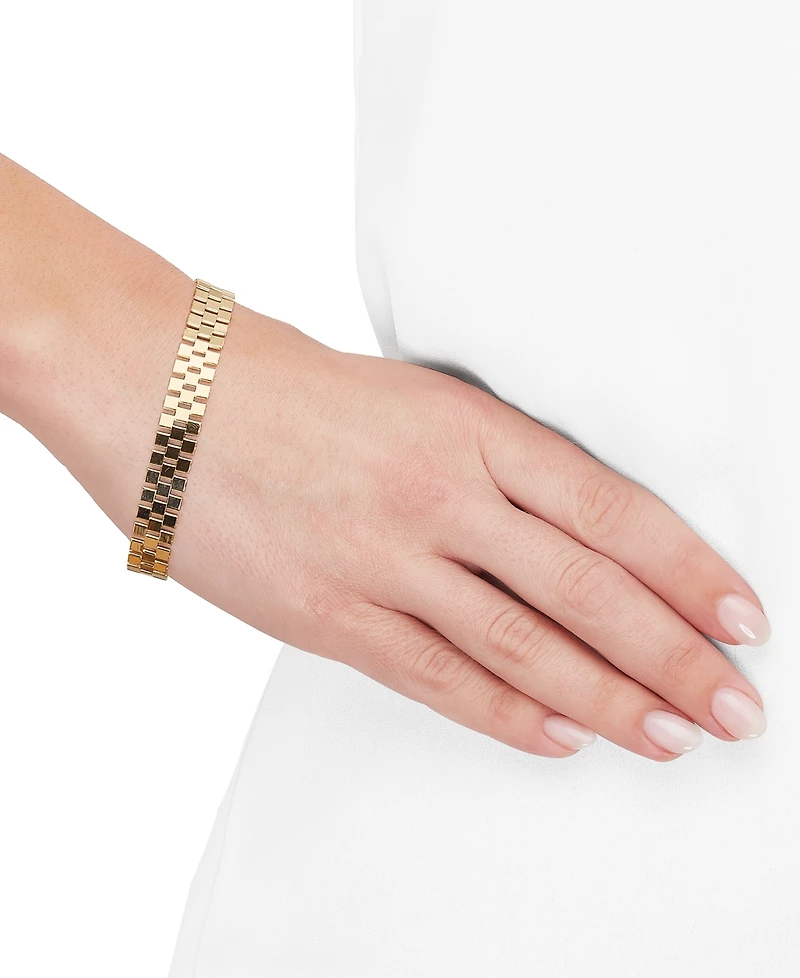 Italian Gold Polished Rectangular Tube Link Statement Bracelet in 14k Gold