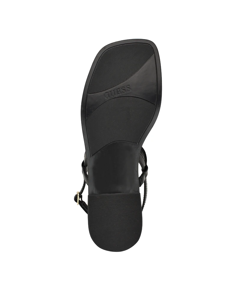 Guess Women's Rainey Logo Sqaure Toe T-Strap Flat Sandals