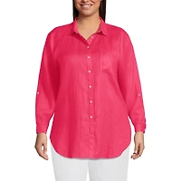 Lands' End Women's Plus Linen Roll Sleeve Oversized Relaxed Tunic Top