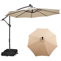 Patio 10FT Hanging Offset Umbrella 32 Led Lights Sand Bag Outdoor Cross Base