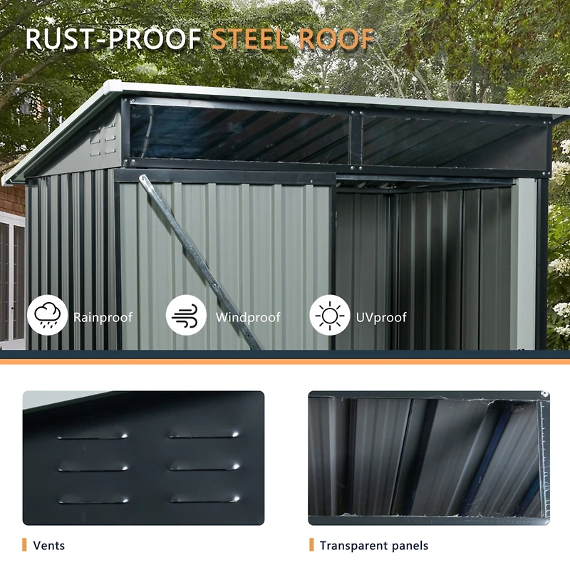 5FT X 3FT Outdoor Metal Storage Shed Transparent Plate Black