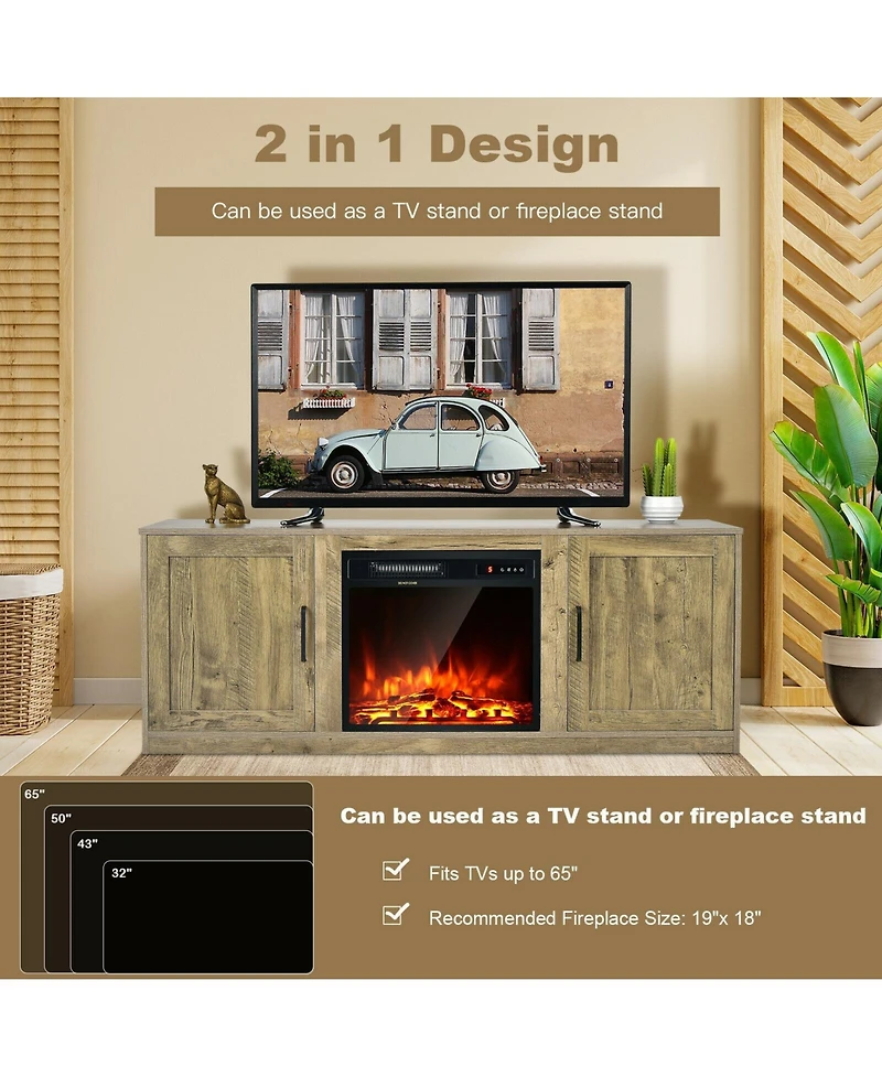 Slickblue 58 Inch Tv Stand with 1500W Faux Fireplace for TVs up to 65