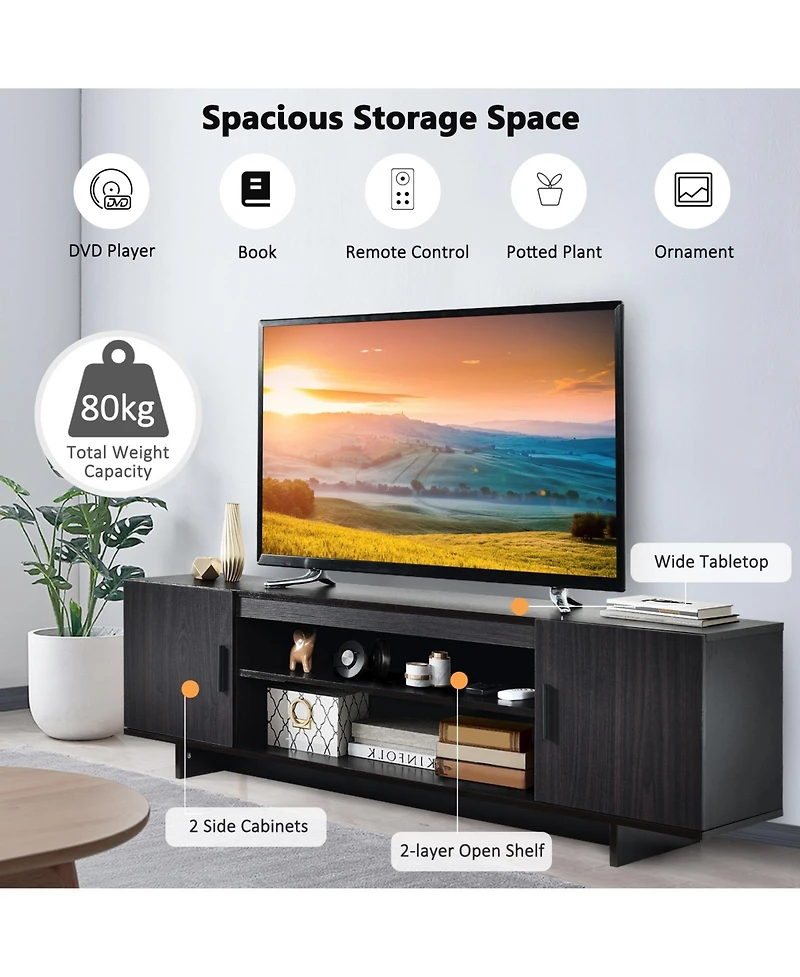 Slickblue Modern Wood Universal Tv Stand for Tv up to 65 Inch with 2 Storage Cabinets