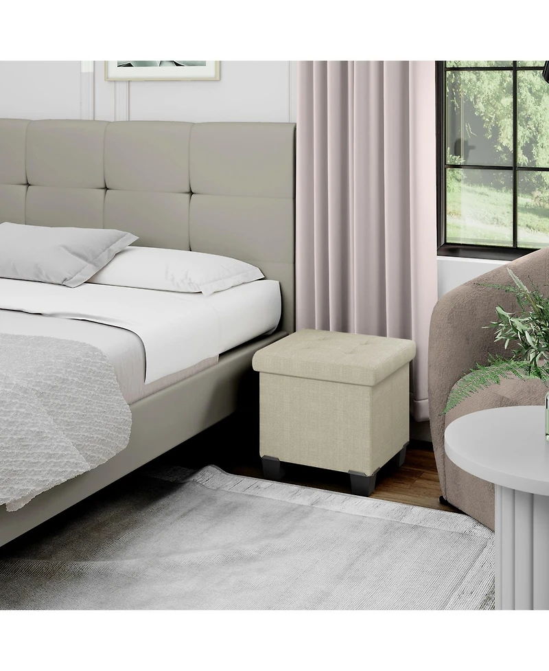 Nestl 15 Inch Ottoman Storage Bench with Storage Bins - Leatherette or Linen Finish