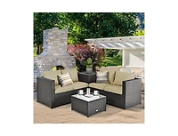 Slickblue 4 Pieces Outdoor Patio Rattan Furniture Set with Loveseat and Storage Box