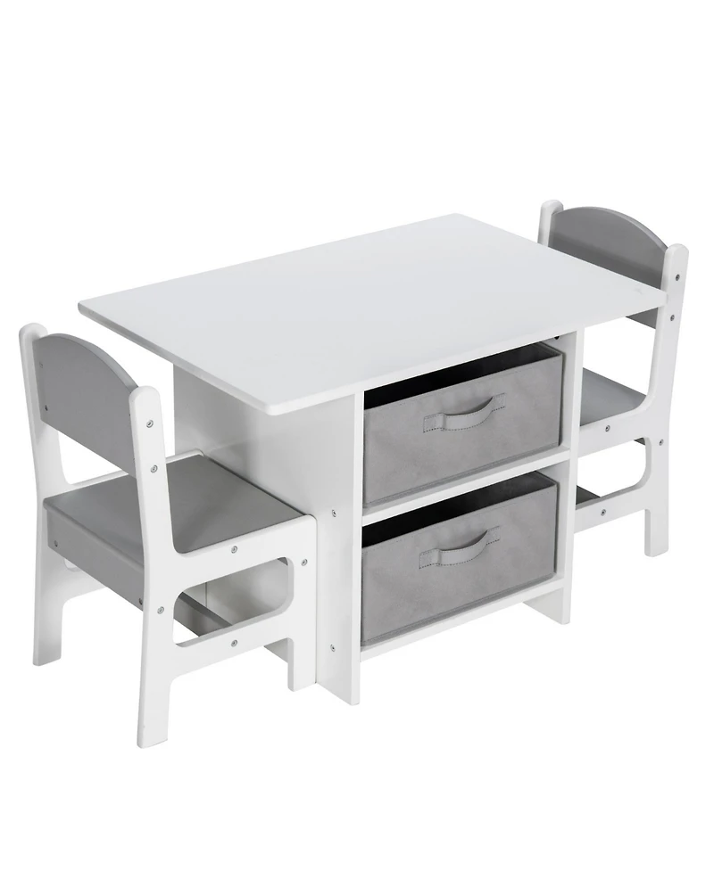 Slickblue Wooden Kids Table and Chairs with Storage Baskets Puzzle