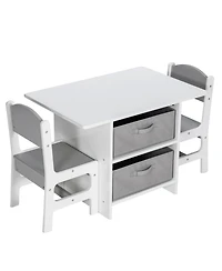 Slickblue Wooden Kids Table and Chairs with Storage Baskets Puzzle