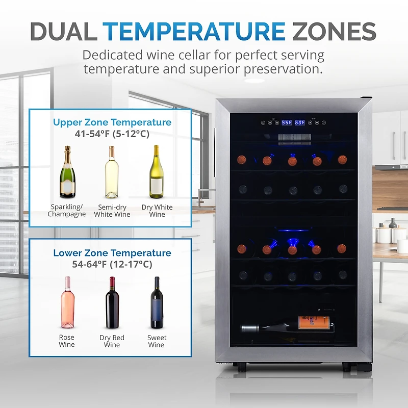 Newair Freestanding Bottle Dual Zone Compressor Wine Fridge in Stainless Steel