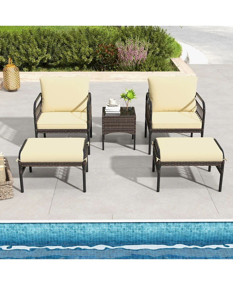 Slickblue 5 Piece Patio Conversation Set with Ottomans and Coffee Table